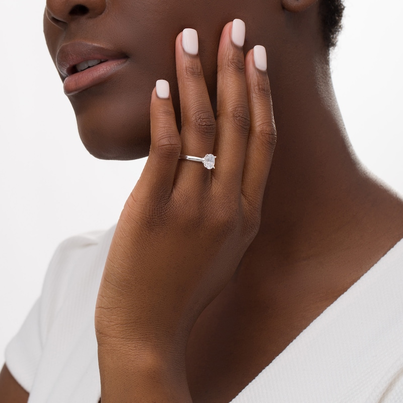 Main Image 2 of 1 CT. T.W. Certified Oval Diamond Solitaire Engagement Ring in 14K White Gold (I/I2)