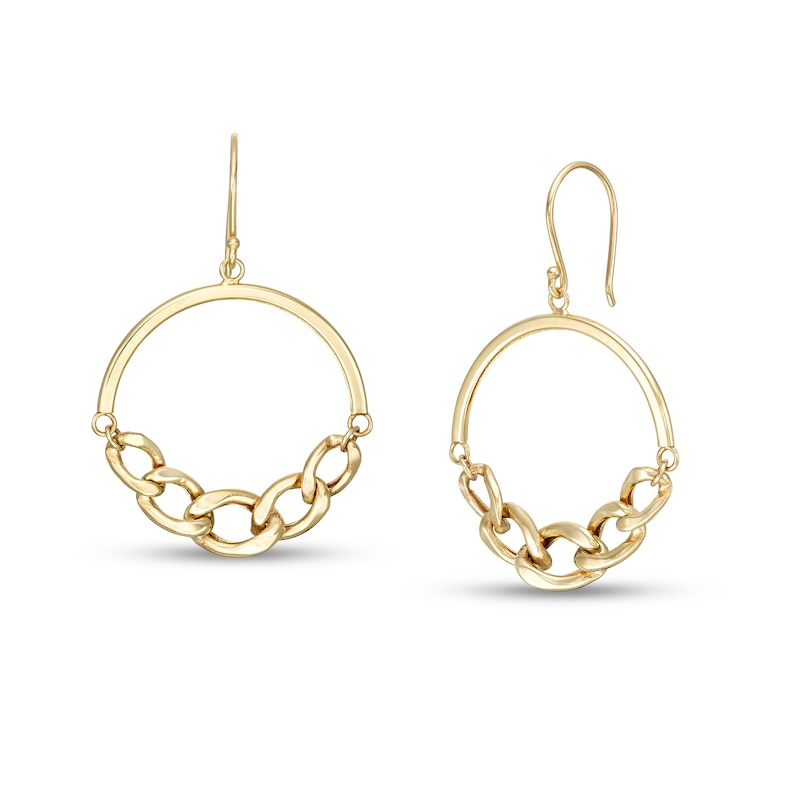Curb Chain Link Circle Drop Earrings in 10K Gold