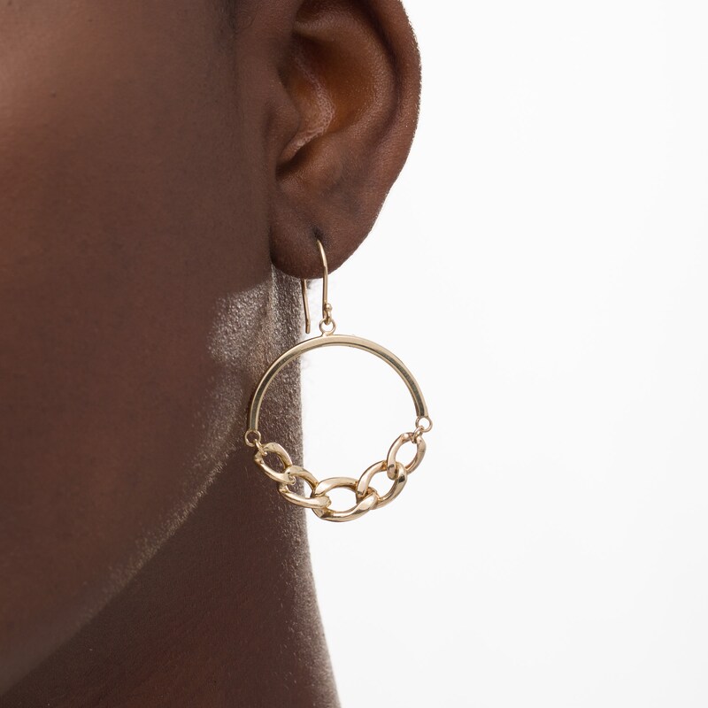 Curb Chain Link Circle Drop Earrings in 10K Gold