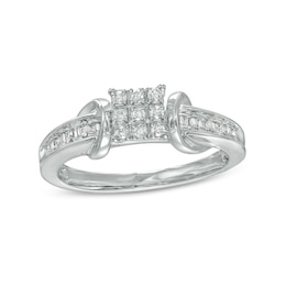 1/6 CT. T.W. Square-Shape Multi-Diamond Collar Promise Ring in Sterling Silver