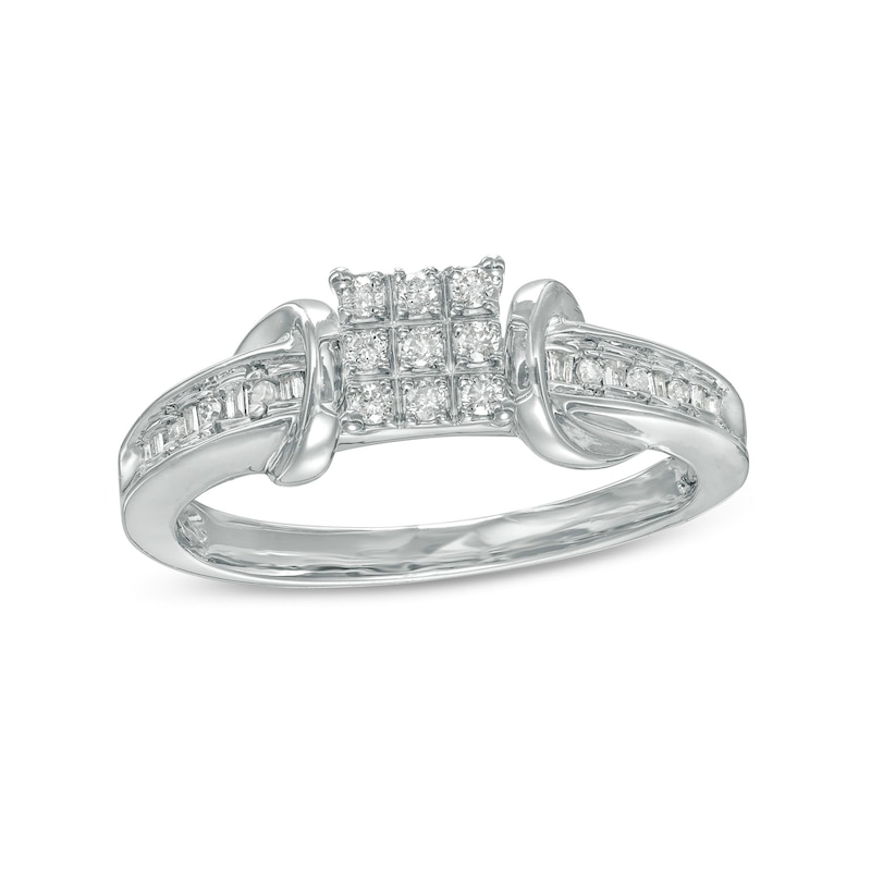Main Image 1 of 1/6 CT. T.W. Square-Shape Multi-Diamond Collar Promise Ring in Sterling Silver