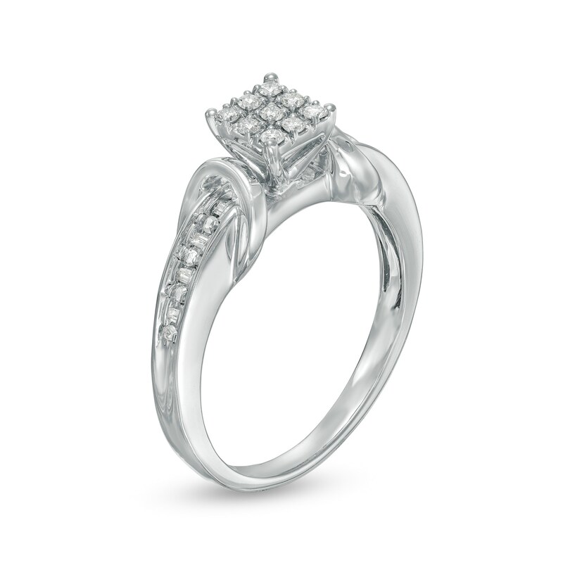 Main Image 3 of 1/6 CT. T.W. Square-Shape Multi-Diamond Collar Promise Ring in Sterling Silver