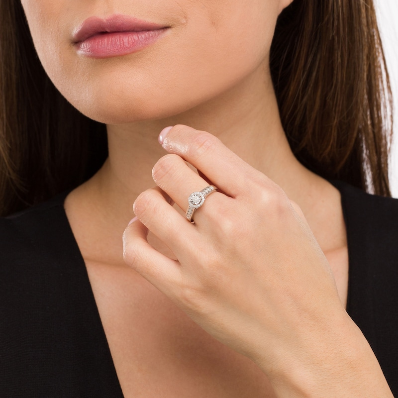 Main Image 2 of 1/10 CT. T.W. Multi-Diamond Frame Promise Ring in Sterling Silver