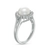Thumbnail Image 3 of Button Freshwater Cultured Pearl and White Lab-Created Sapphire Frame Pendant, Earrings and Ring Set in Sterling Silver