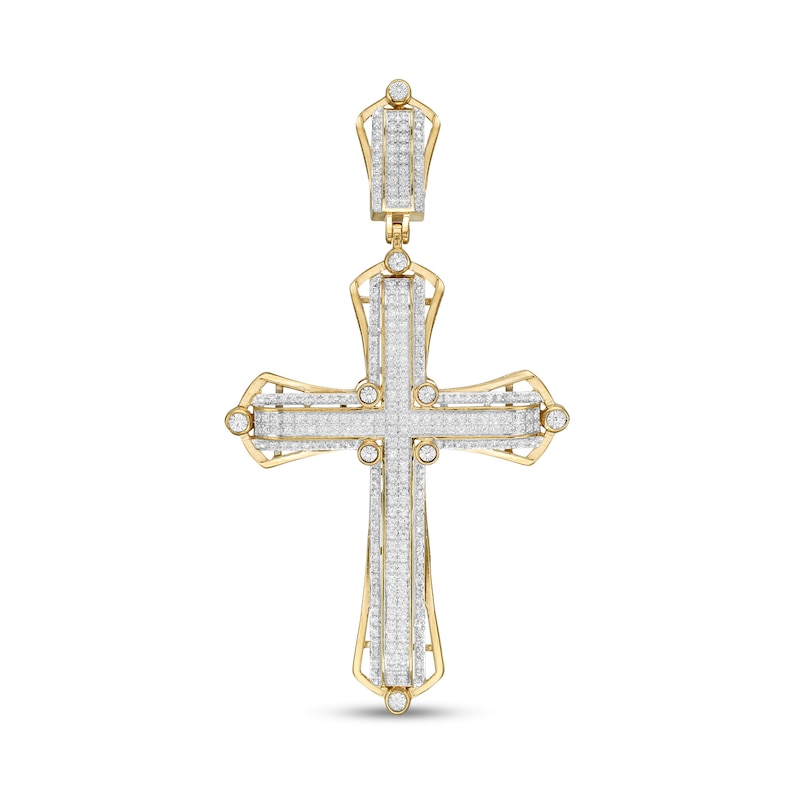 Main Image 1 of Men's 1/2 CT. T.W. Diamond Layered Gothic-Style Cross Necklace Charm in 10K Gold