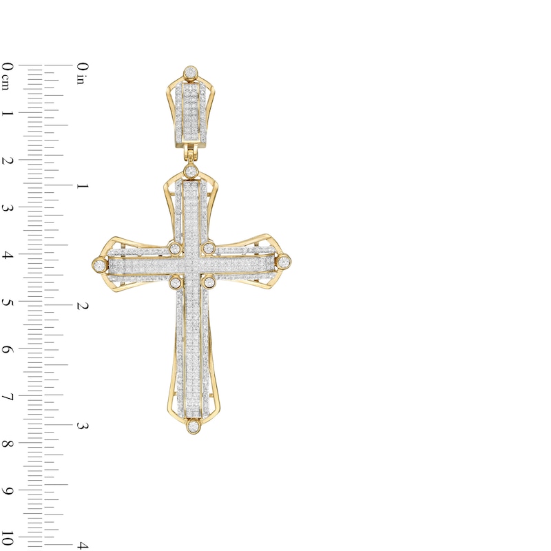 Main Image 2 of Men's 1/2 CT. T.W. Diamond Layered Gothic-Style Cross Necklace Charm in 10K Gold