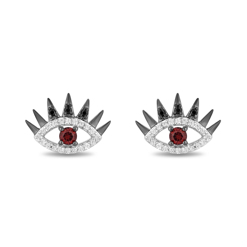 Enchanted Disney Villains Cruella De Vil Garnet and 1/6 CT. T.W. Diamond Eye Stud Earrings in Sterling Silver