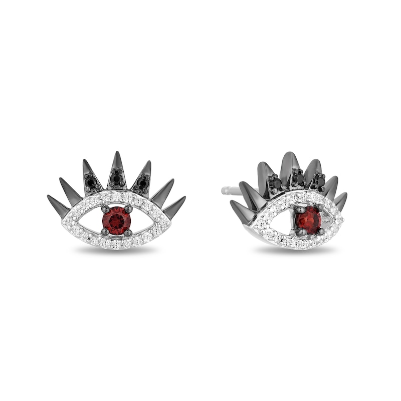Enchanted Disney Villains Cruella De Vil Garnet and 1/6 CT. T.W. Diamond Eye Stud Earrings in Sterling Silver