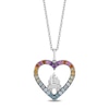 Thumbnail Image 1 of Enchanted Disney Ultimate Princess Celebration Multi-Gemstone and 1/20 CT. T.W. Diamond Heart Pendant in Sterling Silver