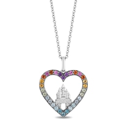 Enchanted Disney Ultimate Princess Celebration Multi-Gemstone and 1/20 CT. T.W. Diamond Heart Pendant in Sterling Silver