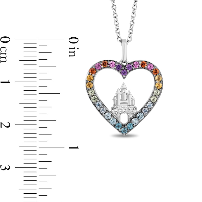 Main Image 3 of Enchanted Disney Ultimate Princess Celebration Multi-Gemstone and 1/20 CT. T.W. Diamond Heart Pendant in Sterling Silver