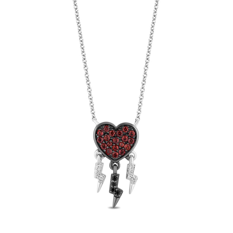 Main Image 1 of Enchanted Disney Villains Cruella De Vil Garnet and 1/20 CT. T.W. Diamond Heart Necklace in Sterling Silver