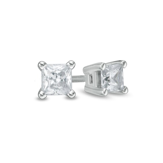 1/3 CT. T.W. Princess-Cut Diamond Solitaire Stud Earrings in 14K White Gold (J/I2) 1/3 CT. T.W. Princess-Cut Diamond Solitaire Stud Earrings in 14K White Gold (J/I2)