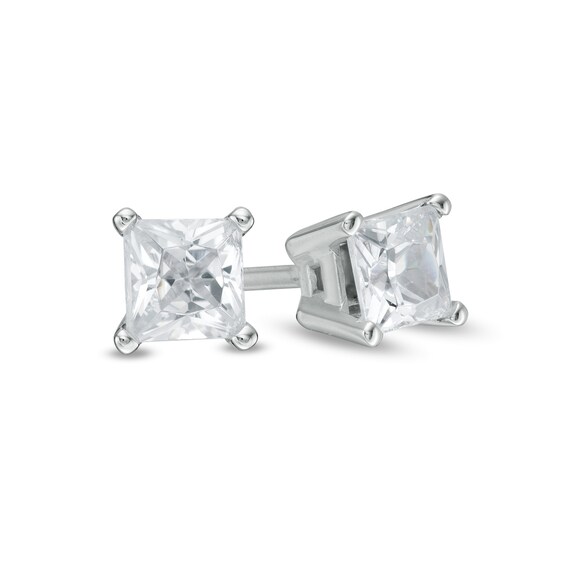 1/2 CT. T.W. Princess-Cut Diamond Solitaire Stud Earrings in 14K White Gold (J/I2) 1/2 CT. T.W. Princess-Cut Diamond Solitaire Stud Earrings in 14K White Gold (J/I2)