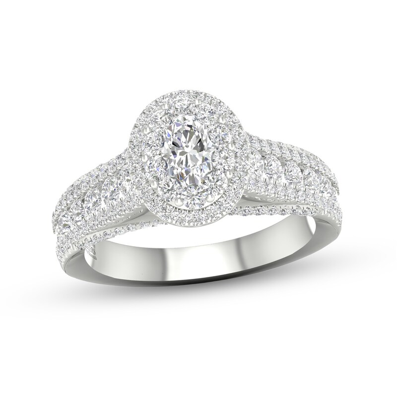 Main Image 1 of Trouvaille Collection 1-1/2 CT. T.W. DeBeers®-Graded Oval Diamond Frame Multi-Row Engagement Ring in Platinum (F/SI2)