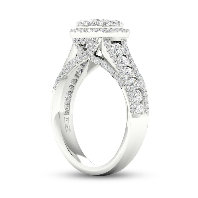 Main Image 2 of Trouvaille Collection 1-1/2 CT. T.W. DeBeers®-Graded Oval Diamond Frame Multi-Row Engagement Ring in Platinum (F/SI2)
