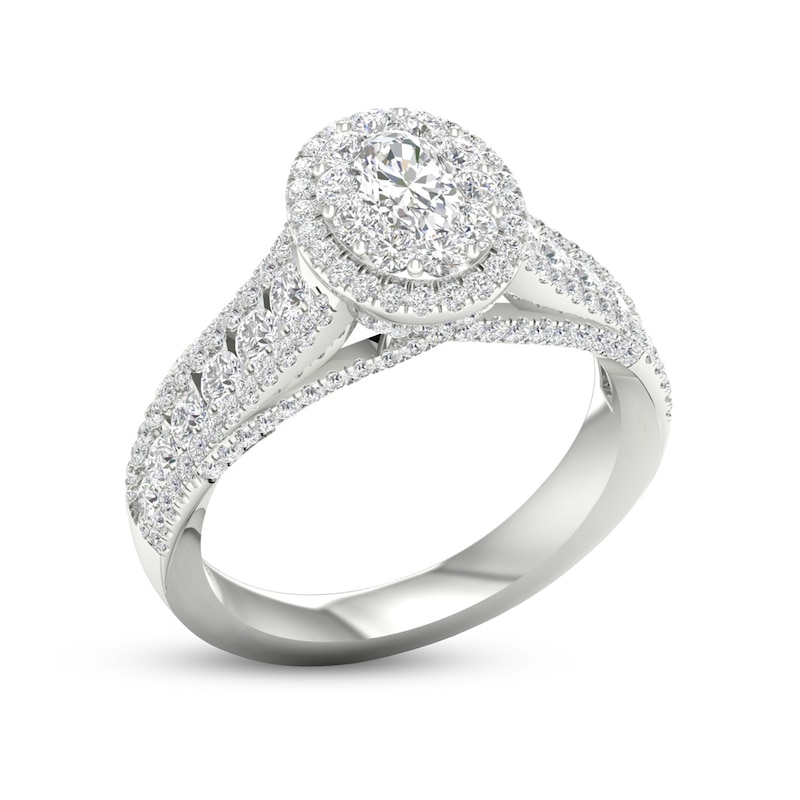 Main Image 3 of Trouvaille Collection 1-1/2 CT. T.W. DeBeers®-Graded Oval Diamond Frame Multi-Row Engagement Ring in Platinum (F/SI2)