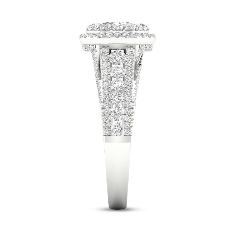 Main Image 5 of Trouvaille Collection 1-1/2 CT. T.W. DeBeers®-Graded Oval Diamond Frame Multi-Row Engagement Ring in Platinum (F/SI2)