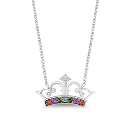 Enchanted Disney Ultimate Princess Celebration Multi-Gemstone and Diamond Accent Tiara Necklace in Sterling Silver - 16&quot;