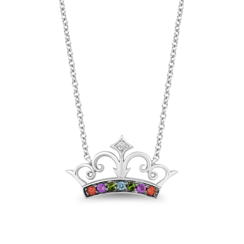 Main Image 1 of Enchanted Disney Ultimate Princess Celebration Multi-Gemstone and Diamond Accent Tiara Necklace in Sterling Silver - 16&quot;