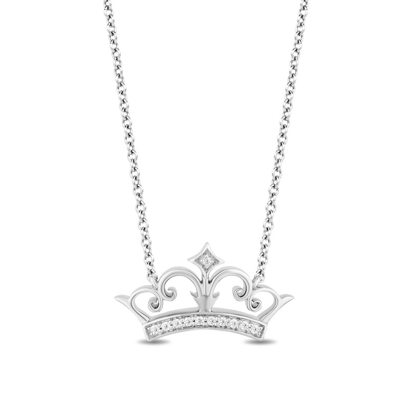 Main Image 1 of Enchanted Disney Ultimate Princess Celebration 1/10 CT. T.W. Diamond Tiara Necklace in Sterling Silver - 19"