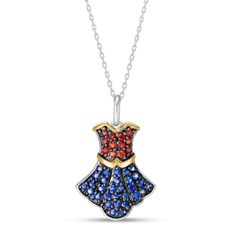 Main Image 1 of Wonder Woman™ 80th Anniversary Garnet and Blue Sapphire Dress Pendant in Sterling Silver and 10K Gold