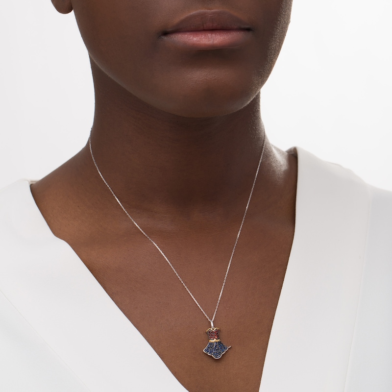 Main Image 2 of Wonder Woman™ 80th Anniversary Garnet and Blue Sapphire Dress Pendant in Sterling Silver and 10K Gold