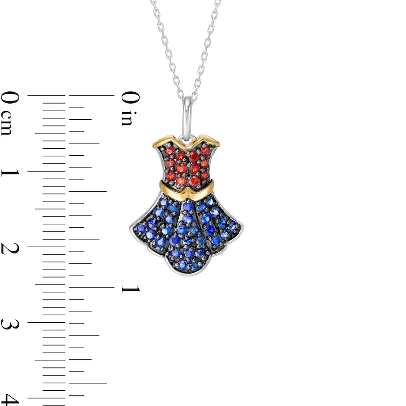 Main Image 3 of Wonder Woman™ 80th Anniversary Garnet and Blue Sapphire Dress Pendant in Sterling Silver and 10K Gold