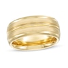 Thumbnail Image 1 of 9.0mm Satin Grooved Beveled Edge Comfort-Fit Wedding Band in Tungsten with Yellow Ion-Plate - Size 10