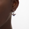 Thumbnail Image 2 of Wonder Woman™ Collection Garnet, Blue Sapphire and 1/20 CT. T.W. Diamond Symbol Drop Earrings in Sterling Silver