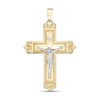 Thumbnail Image 1 of Men's Multi-Finished Fleur-de-Lis Crucifix Necklace Charm in 10K Two-Tone Gold
