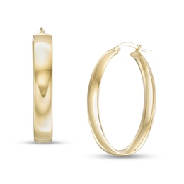 Made in Italy 38.0mm Square Flat Tube Oval Hoop Earrings in 14K Gold