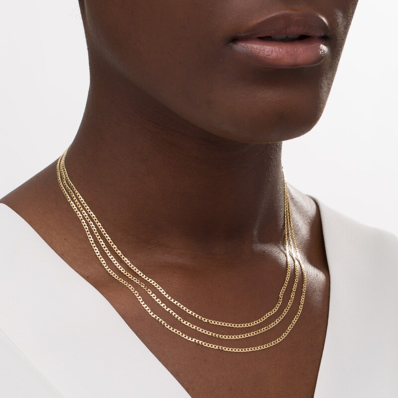 Main Image 2 of 1.95mm Triple Strand Curb Chain Necklace in 10K Gold