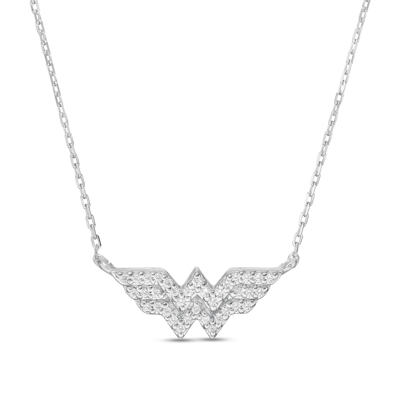 Main Image 1 of Wonder Woman™ Collection 1/10 CT. T.W. Diamond Symbol Necklace in Sterling Silver - 16"