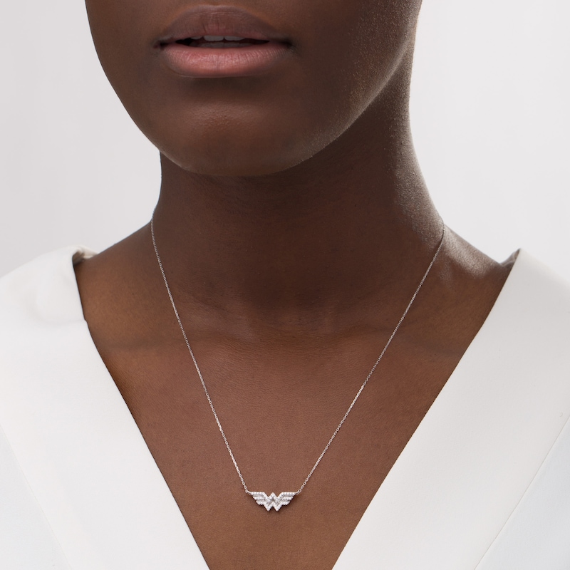 Main Image 2 of Wonder Woman™ Collection 1/6 CT. T.W. Diamond Symbol Necklace in Sterling Silver - 18"