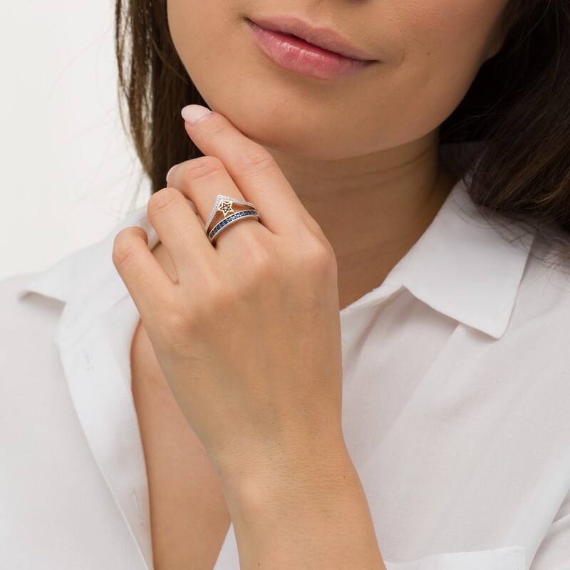 Main Image 2 of Wonder Woman™ Collection Blue Sapphire, Garnet and Diamond Tiara Ring in Sterling Silver and 10K Gold