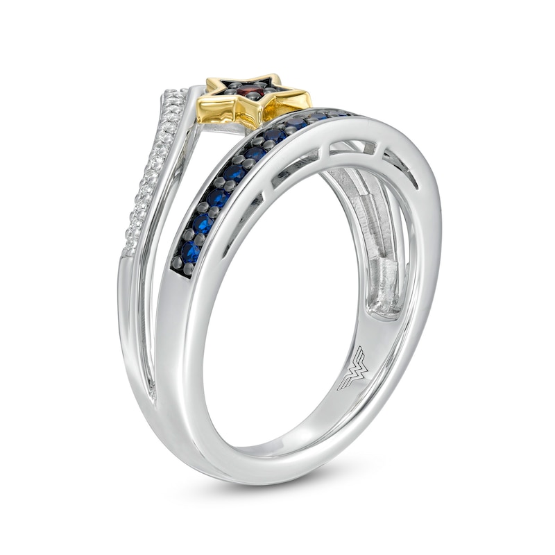 Main Image 3 of Wonder Woman™ Collection Blue Sapphire, Garnet and Diamond Tiara Ring in Sterling Silver and 10K Gold