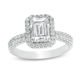 2 CT. T.W. Certified Lab-Created Emerald-Cut Diamond Frame Engagement Ring in 14K White Gold (F/VS2)