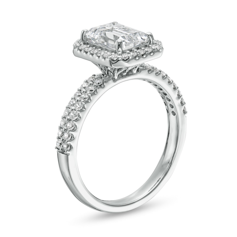 Main Image 3 of 2 CT. T.W. Certified Lab-Grown Emerald-Cut Diamond Frame Engagement Ring in 14K White Gold (F/VS2)
