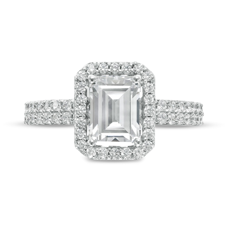 2 CT. T.W. Certified Lab-Created Emerald-Cut Diamond Frame Engagement Ring in 14K White Gold (F/VS2)