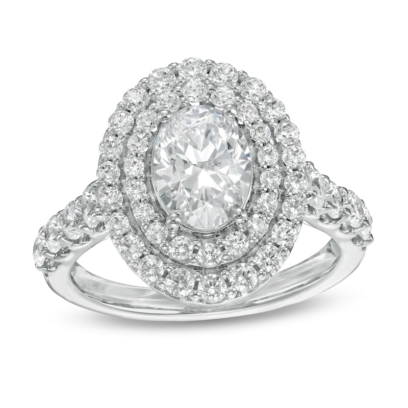 Main Image 1 of 2-3/4 CT. T.W. Certified Lab-Grown Oval Diamond Double Frame Engagement Ring in 14K White Gold (F/VS2)