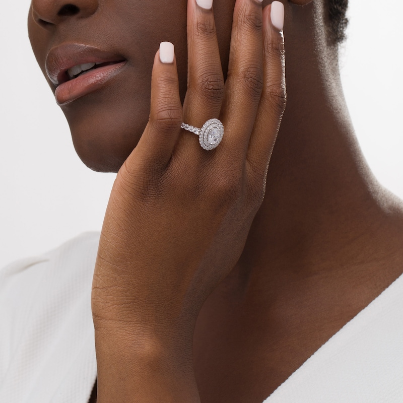 Main Image 2 of 2-3/4 CT. T.W. Certified Lab-Grown Oval Diamond Double Frame Engagement Ring in 14K White Gold (F/VS2)