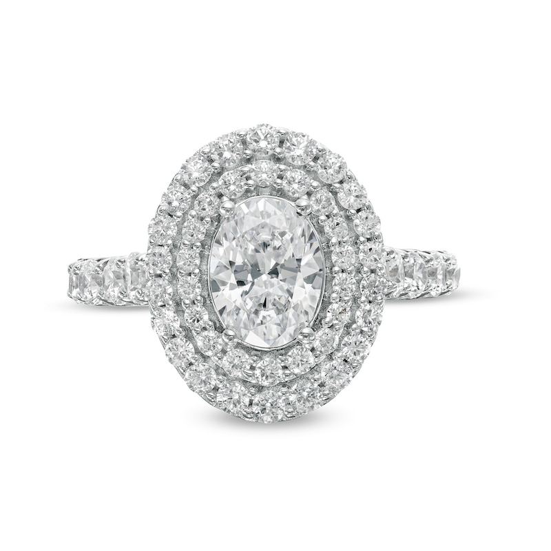Main Image 4 of 2-3/4 CT. T.W. Certified Lab-Grown Oval Diamond Double Frame Engagement Ring in 14K White Gold (F/VS2)
