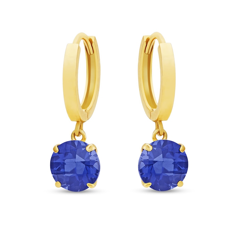 Main Image 1 of 6.0mm Blue Lab-Created Sapphire Solitaire Drop Earrings in 14K Gold