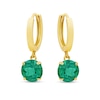 Thumbnail Image 1 of 6.0mm Lab-Created Emerald Solitaire Drop Earrings in 14K Gold
