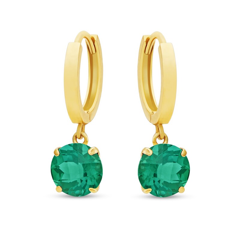Main Image 1 of 6.0mm Lab-Created Emerald Solitaire Drop Earrings in 14K Gold