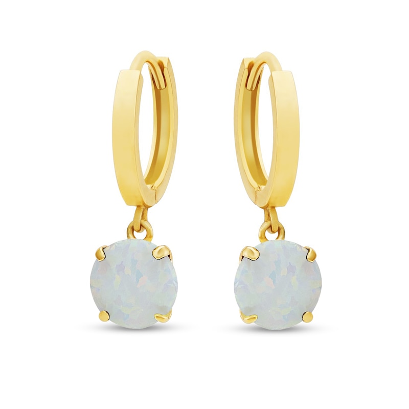 6.0mm Lab-Created Opal Solitaire Drop Earrings in 14K Gold