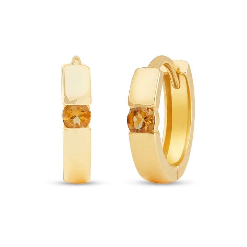 Main Image 1 of Citrine Channel-Set Solitaire Huggie Hoop Earrings in 14K Gold