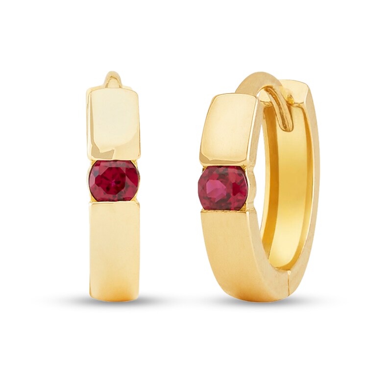 Lab-Created Ruby Channel-Set Solitaire Huggie Hoop Earrings in 14K Gold ...