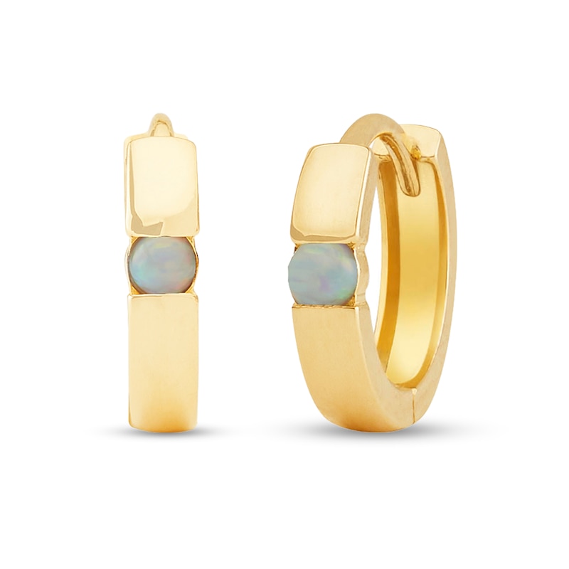 Main Image 1 of Lab-Created Opal Channel-Set Solitaire Huggie Hoop Earrings in 14K Gold